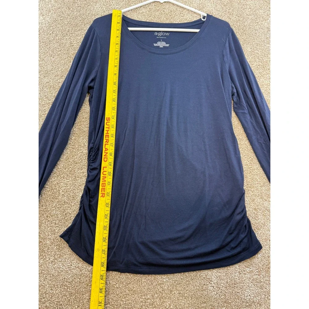 A Glow Maternity Womens Size L T-Shirt Long Short Sleeve Ruched Side